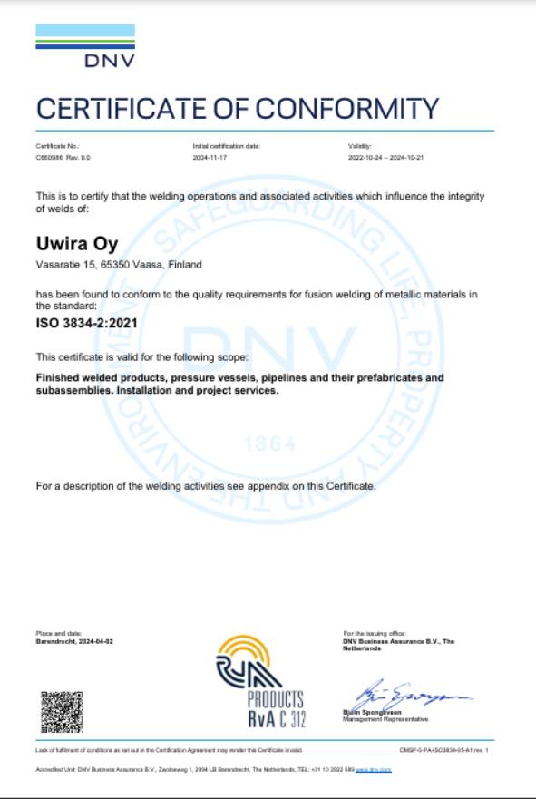 ISO 3834 Sertifikaatti